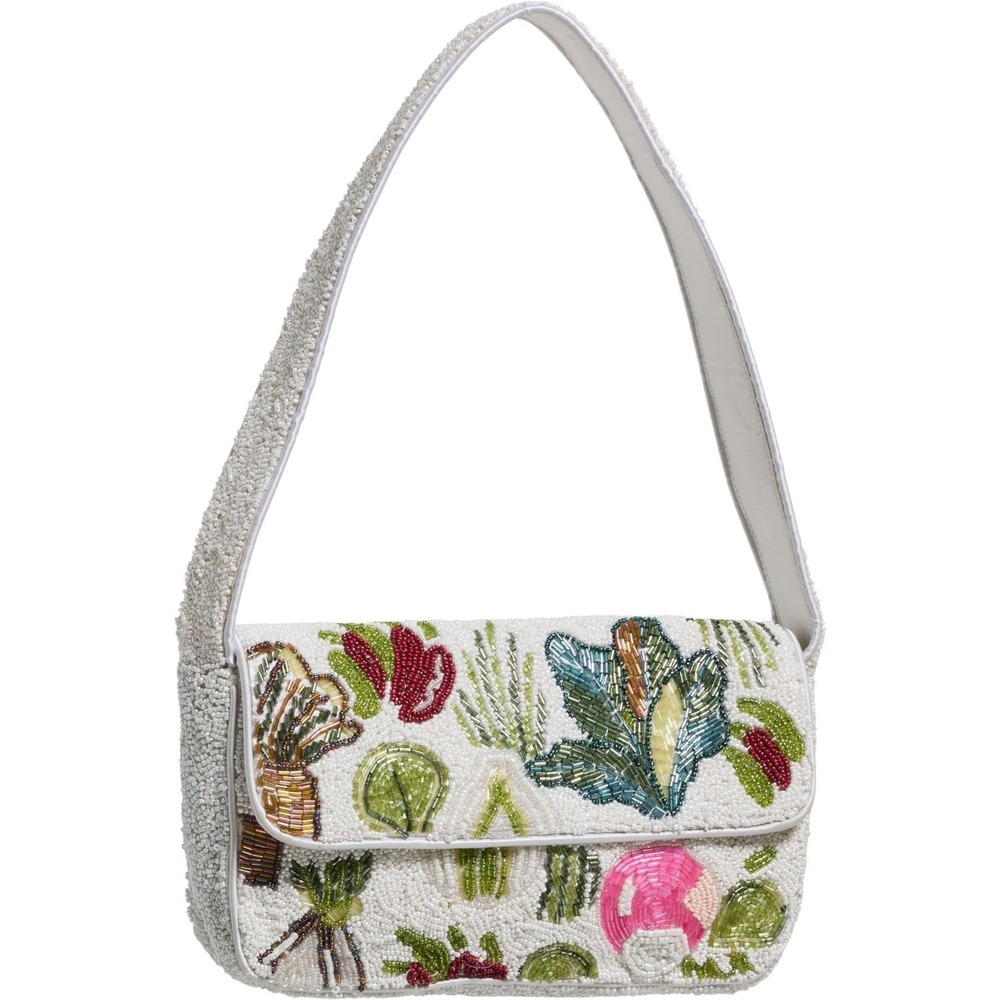 NWT Made in India Beaded Shoulder Bag White Green Vegetable Radish Onion